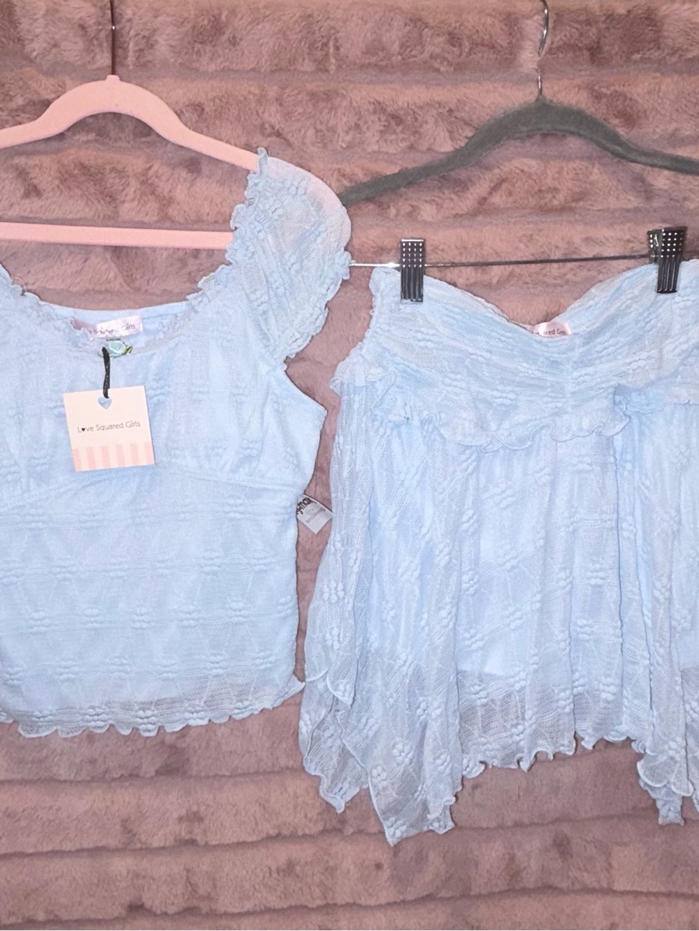 Love Squared Light Blue Ruffled Camisole & handkerchief Skirt Set